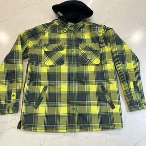 Dixxon Flannel Womens L Hooded Shacket Jacket High Visibility Jobsite Pearl Snap